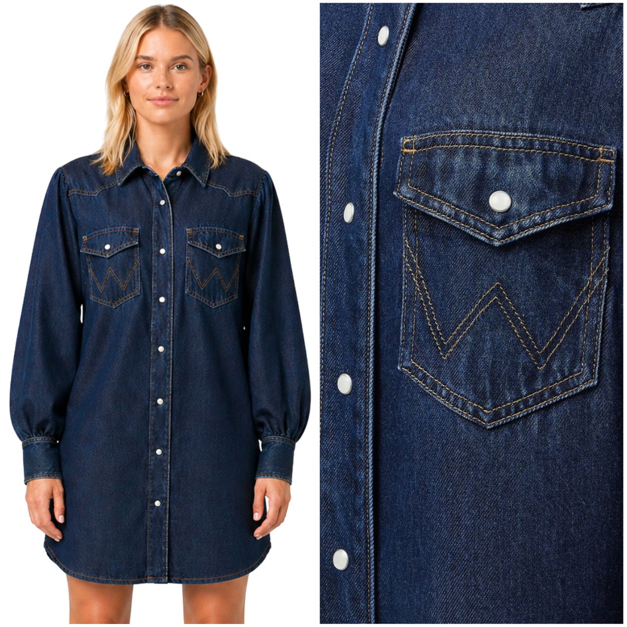 Wrangler Baloonsleeve Shirt Dress tmavě modrá džínová šaty košile M
