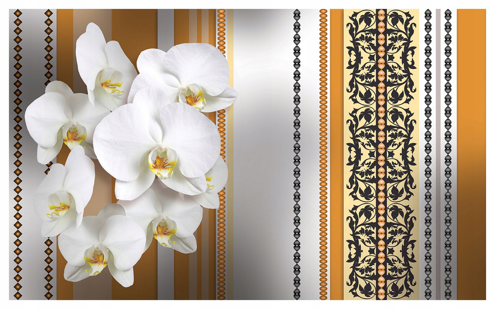 Vliesová fototapeta Orchideje na pozadí zlatých pruhů, elegance 250x175 lepidlo