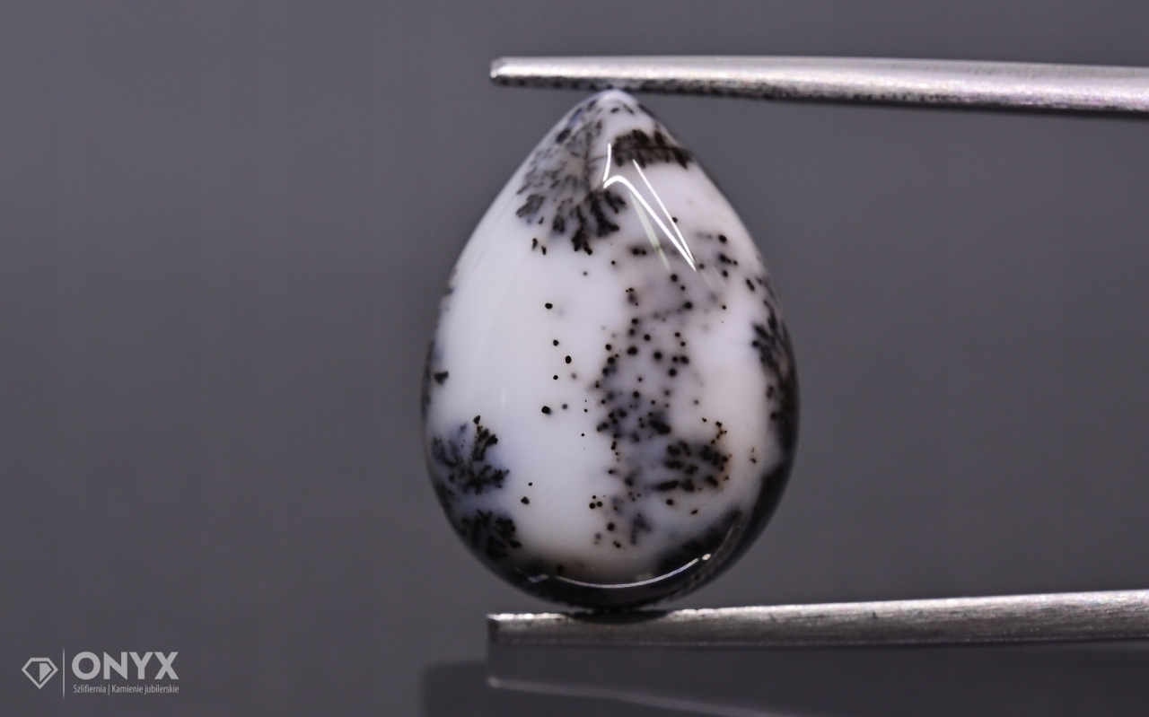 Dendritový achát z Turecka kabošon slza 17,5x13 mm