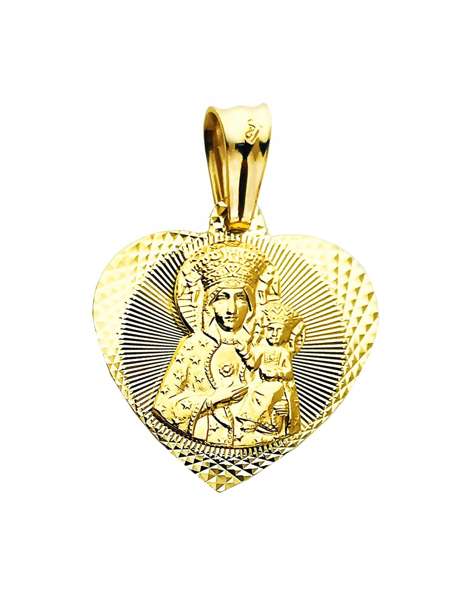 Zlatý Medailonek Přívěsek srdce Panna Maria Čenstochovská Křest Svaté Přijímání