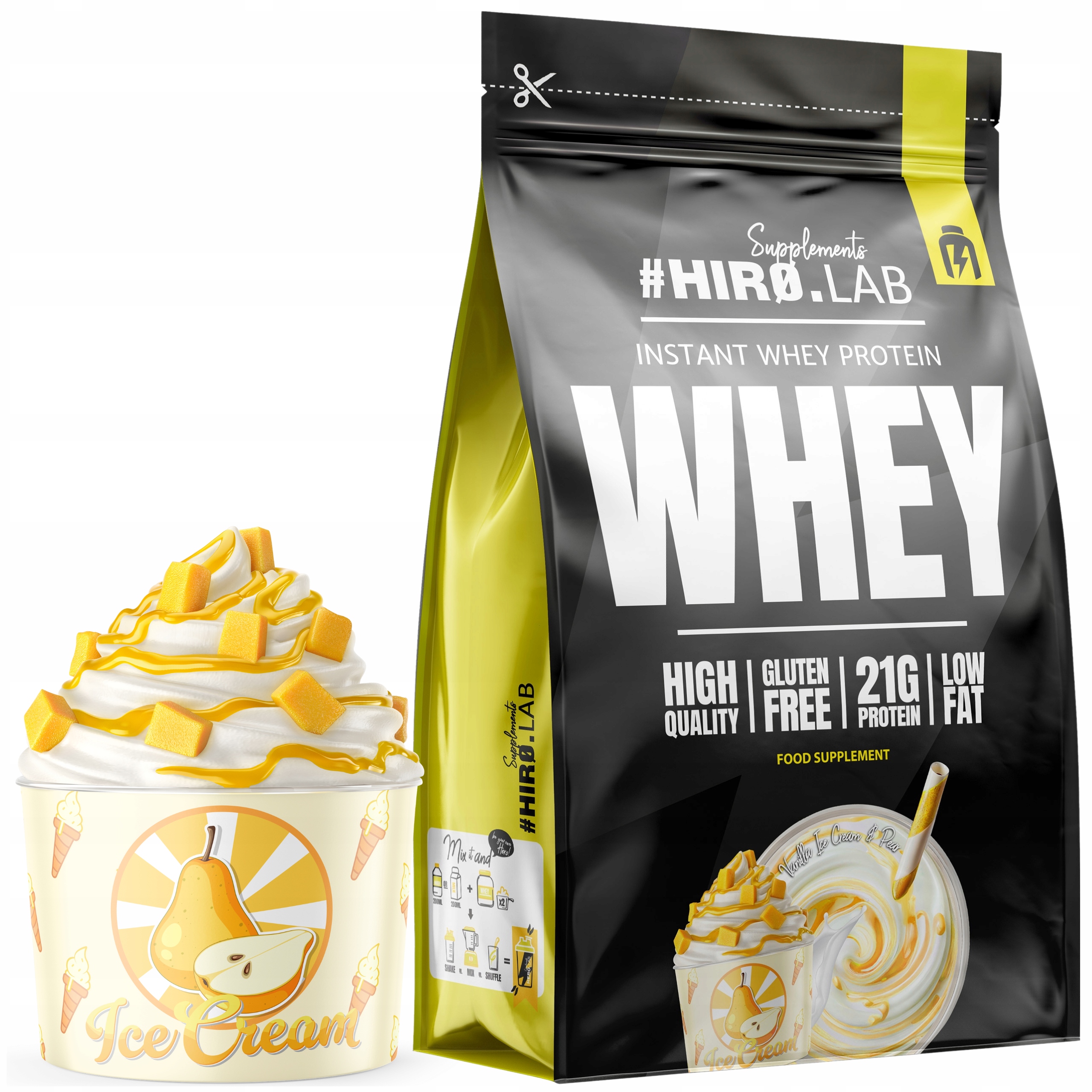 Protein Wpc Hiro.lab 2 kg Instant Whey Protein Vanilka Hruška Doplněk Stravy