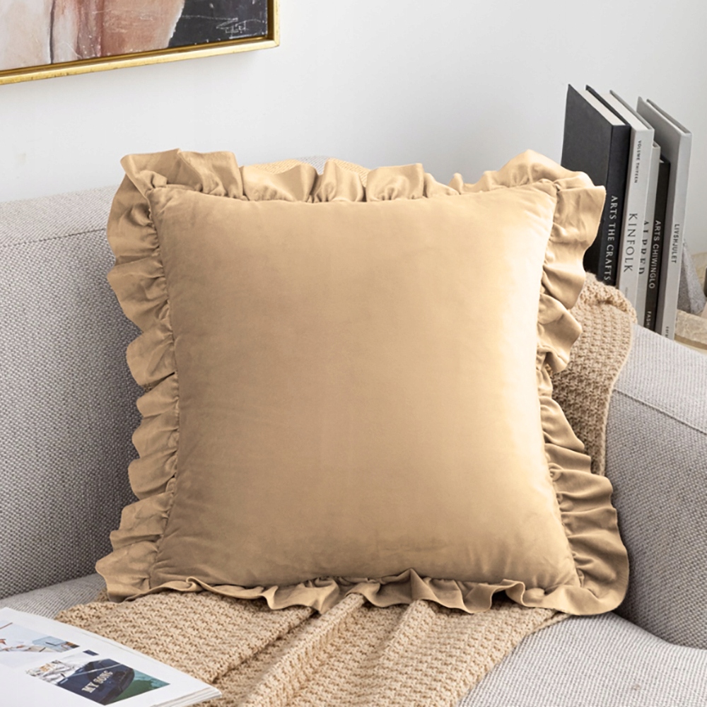 POSZEWKA DEKORACYJNA Z FALBANKĄ 40x40 VELVET JASIEK FALBANA CAPPUCCINO Stan opakowania oryginalne