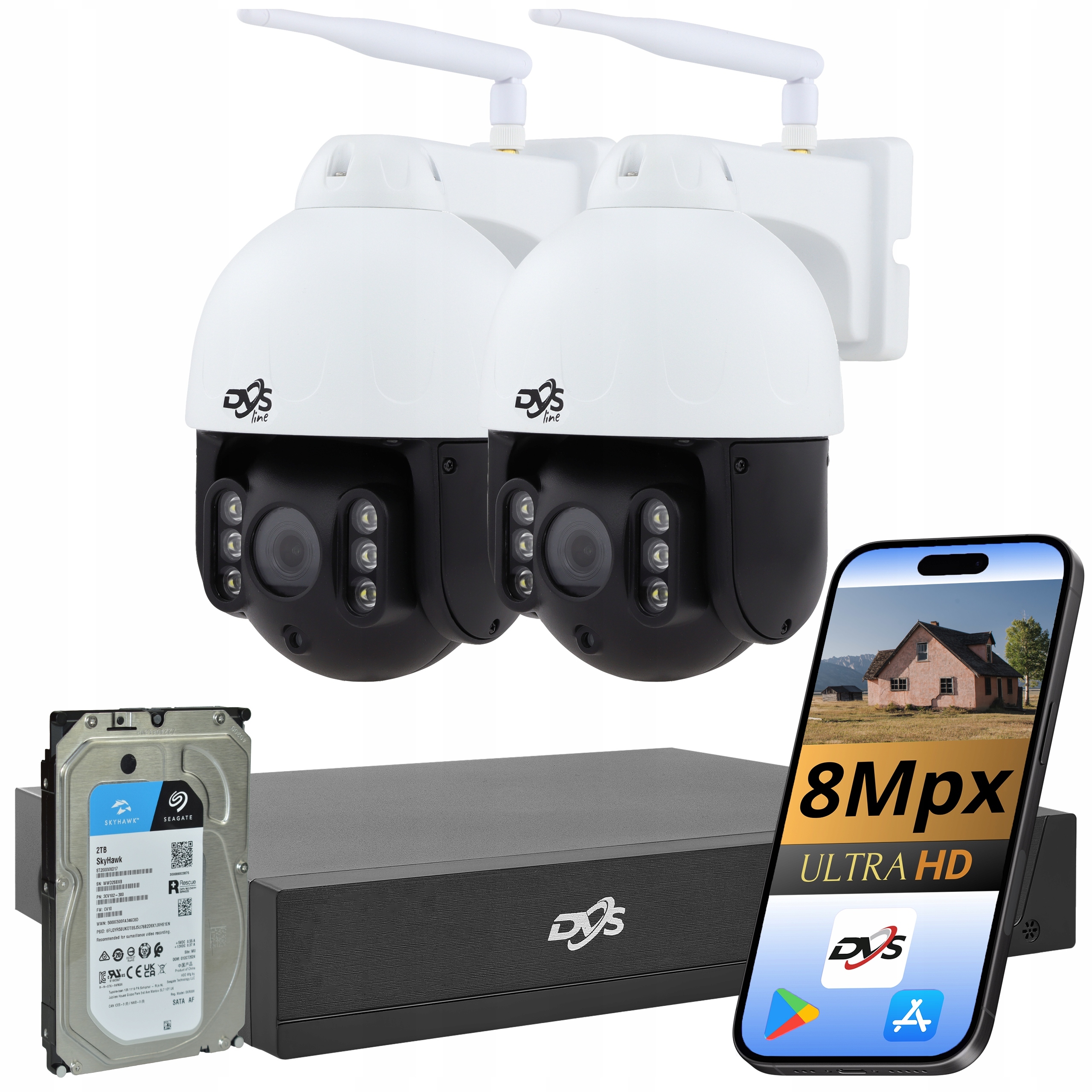 Sada 2 Kamer Wifi 4K Otočné 8Mpx Bezdrátové Monitorování Dvs Disk 2TB