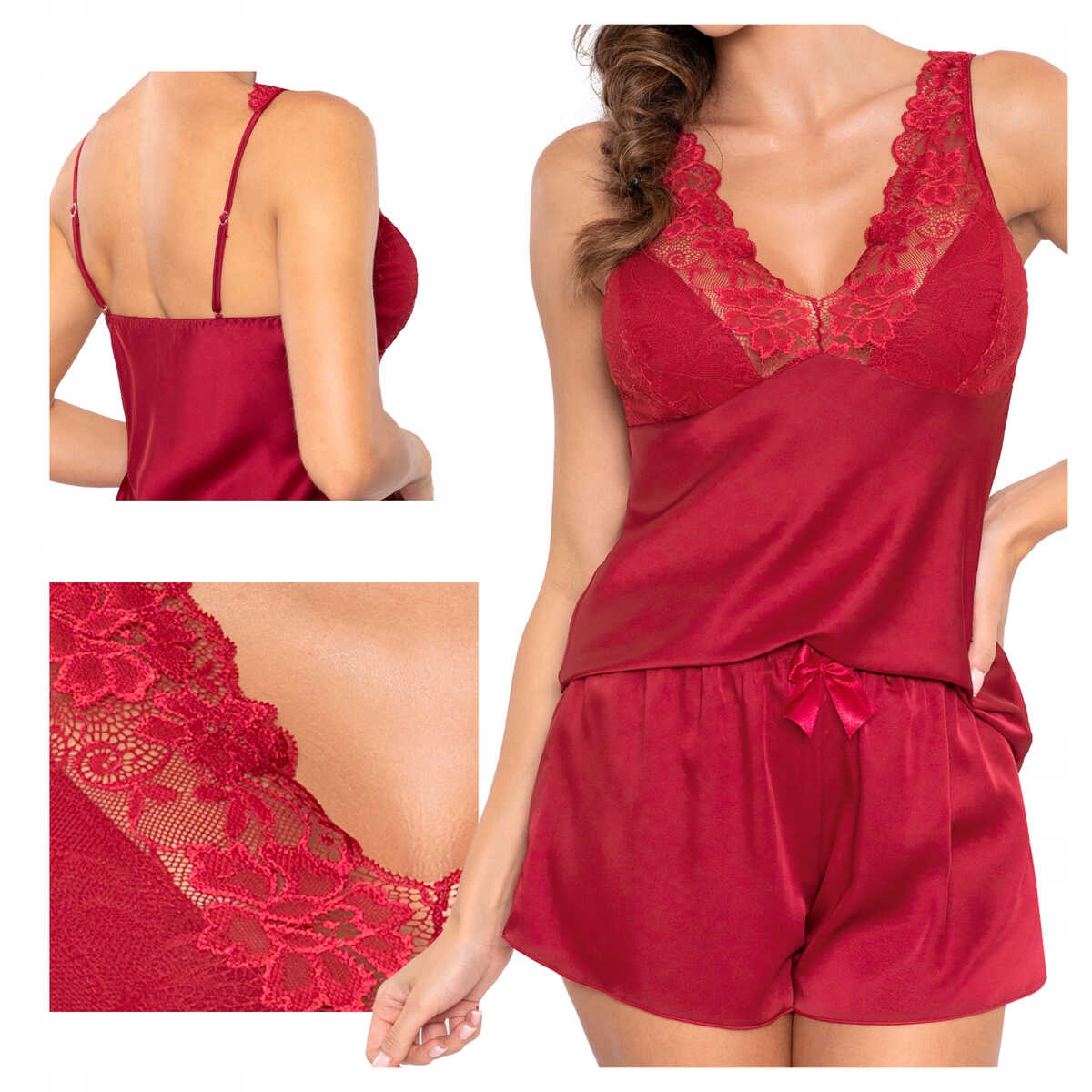 Donna Dámské saténové pyžamo s krajkou Mari 1/2 bordó M