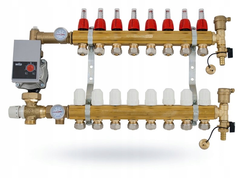 Rozdeľovač 12 obvodov s čerpacou skupinou Wilo pre podlahovú krytinu