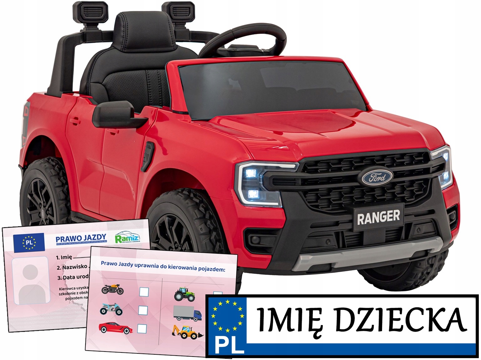 Autko Na Baterie dla dzieci Ford Ranger Lift pilot miękkie koła Tablica