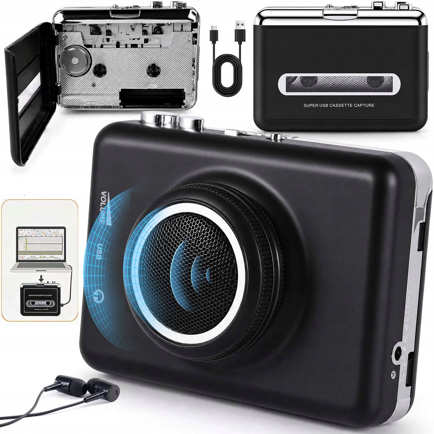 Rádio S Přehrávačem Fm/am Stereo Zvuková Karta, Kazeta Pro MP3 S Náušníkem
