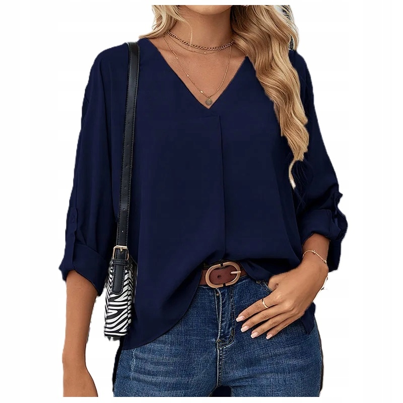 MODNA BLUZKA DAMSKA ELEGANCKA Z DŁUGIM RĘKAWEM WIECZOROWA Z DEKOLTEM SEREK