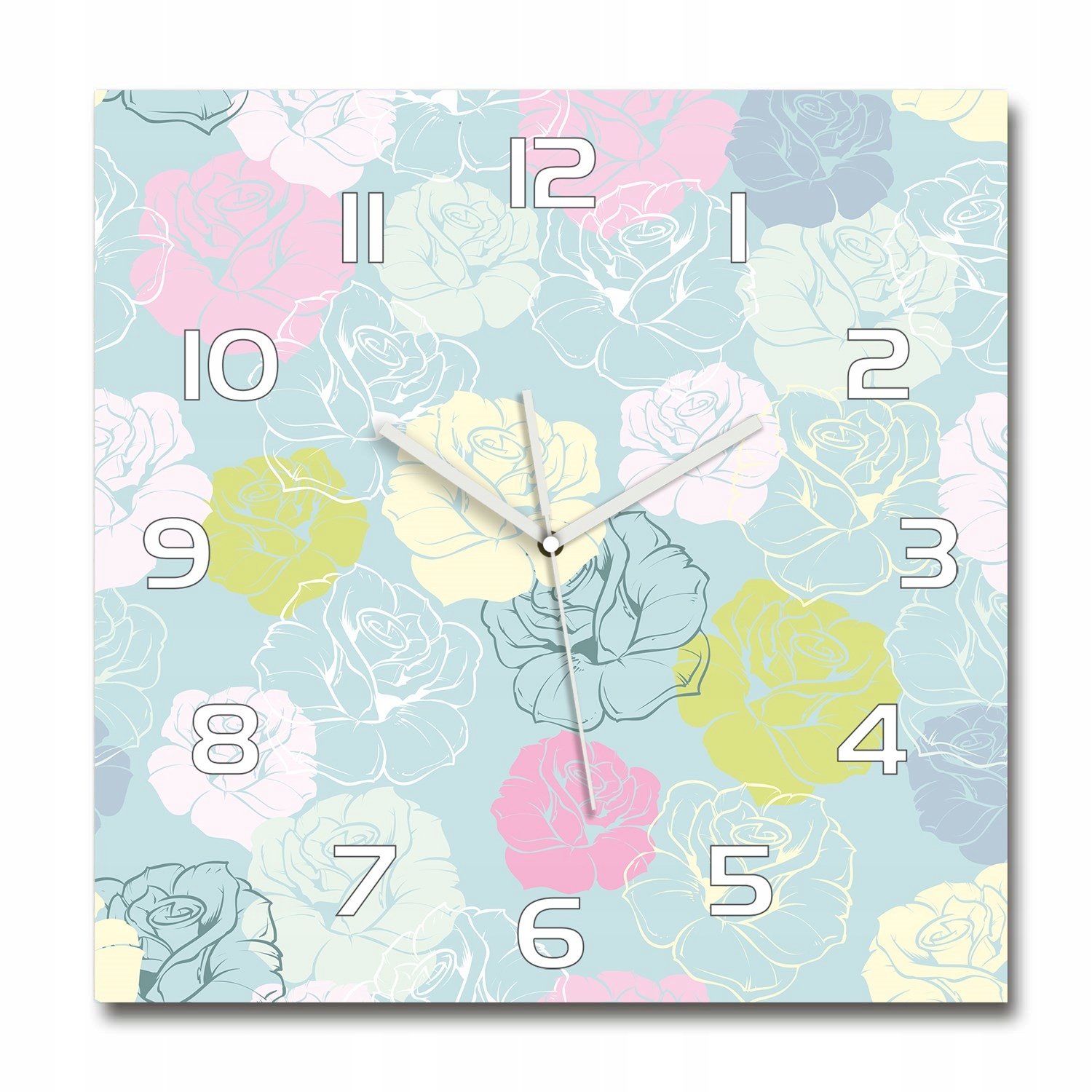 

Duży szklany zegar, cichy mechanizm Róże 60x60 cm