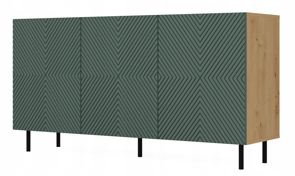 KOMODA 150 cm SZAFKA NOWOCZESNA POJEMNA PÓŁKI DRZWI LAMELE ARTISAN ZIELEŃ Stan opakowania oryginalne