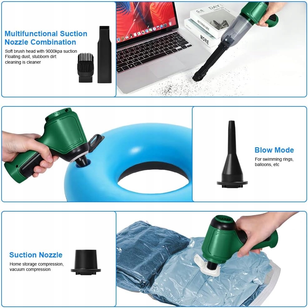 MINI BEZPRZEWODOWY ODKURZACZ RĘCZNY USB 3w1 Do klawiatury Auta Domu Bagażu Zasilanie gniazdo zapalniczki samochodowej sieciowe