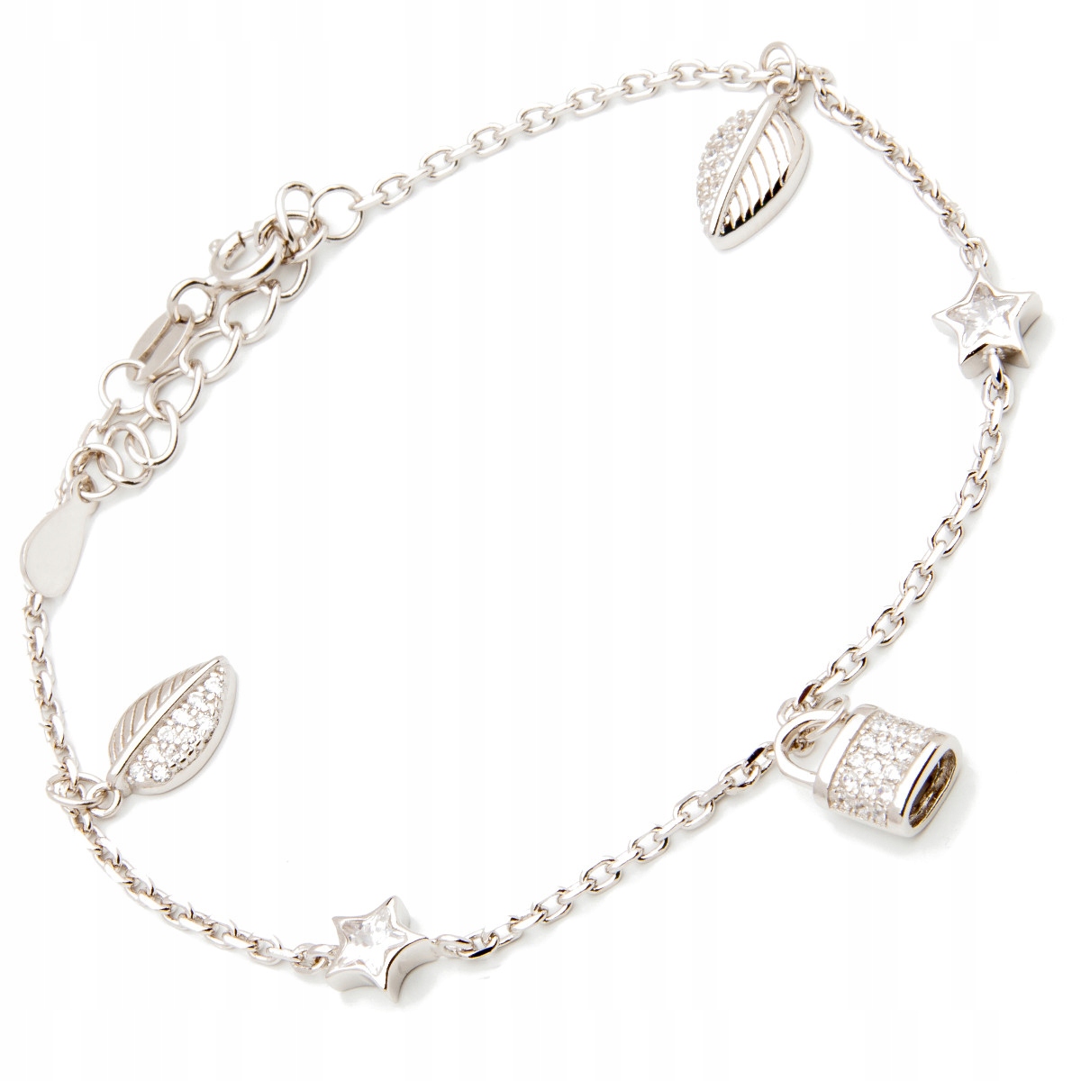 Stříbrný náramek 925 s hvězdnými lístky zirkony