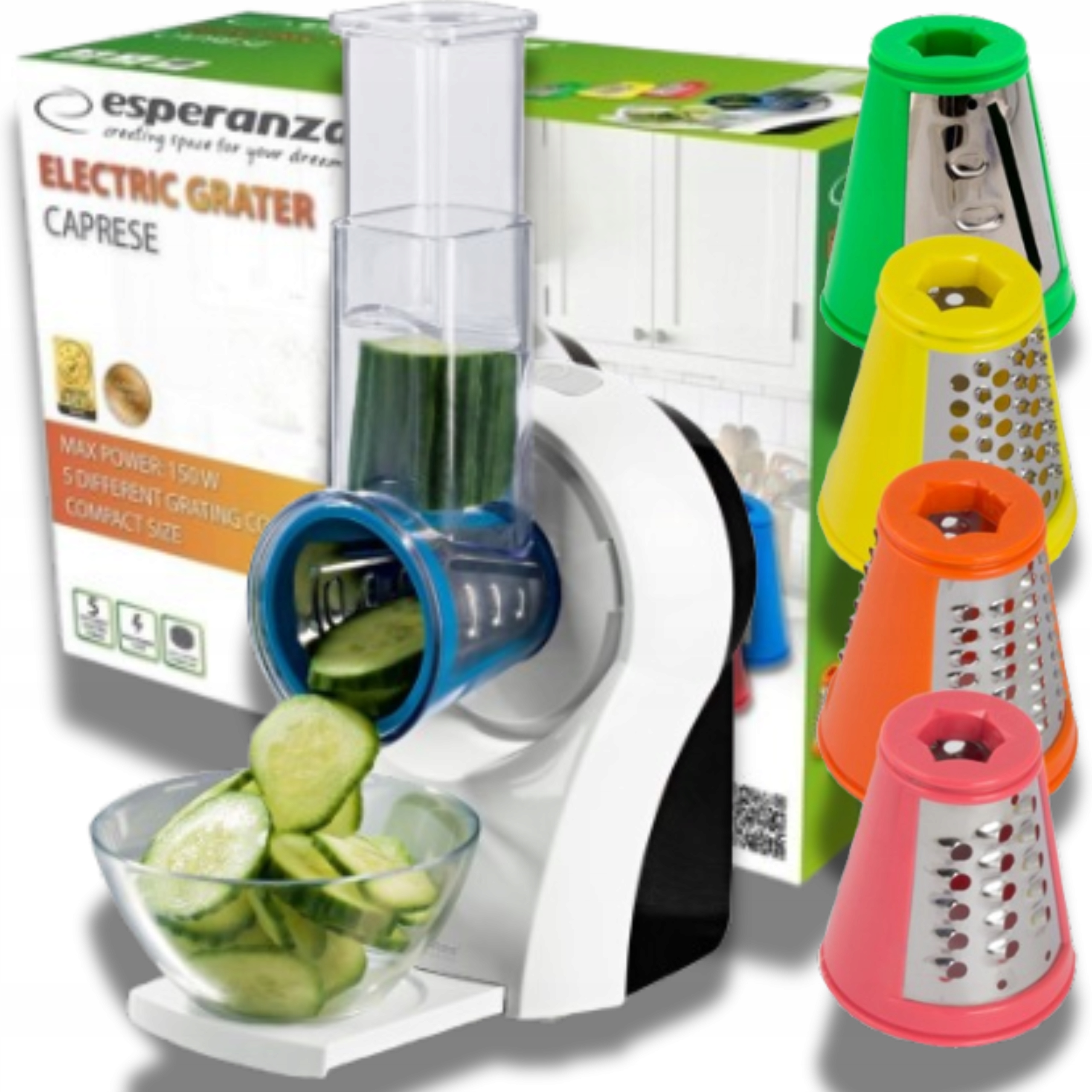 Szatkownica Elektryczna Tarka Do Warzyw Owoców 5 Końcówek Do Tarcia
