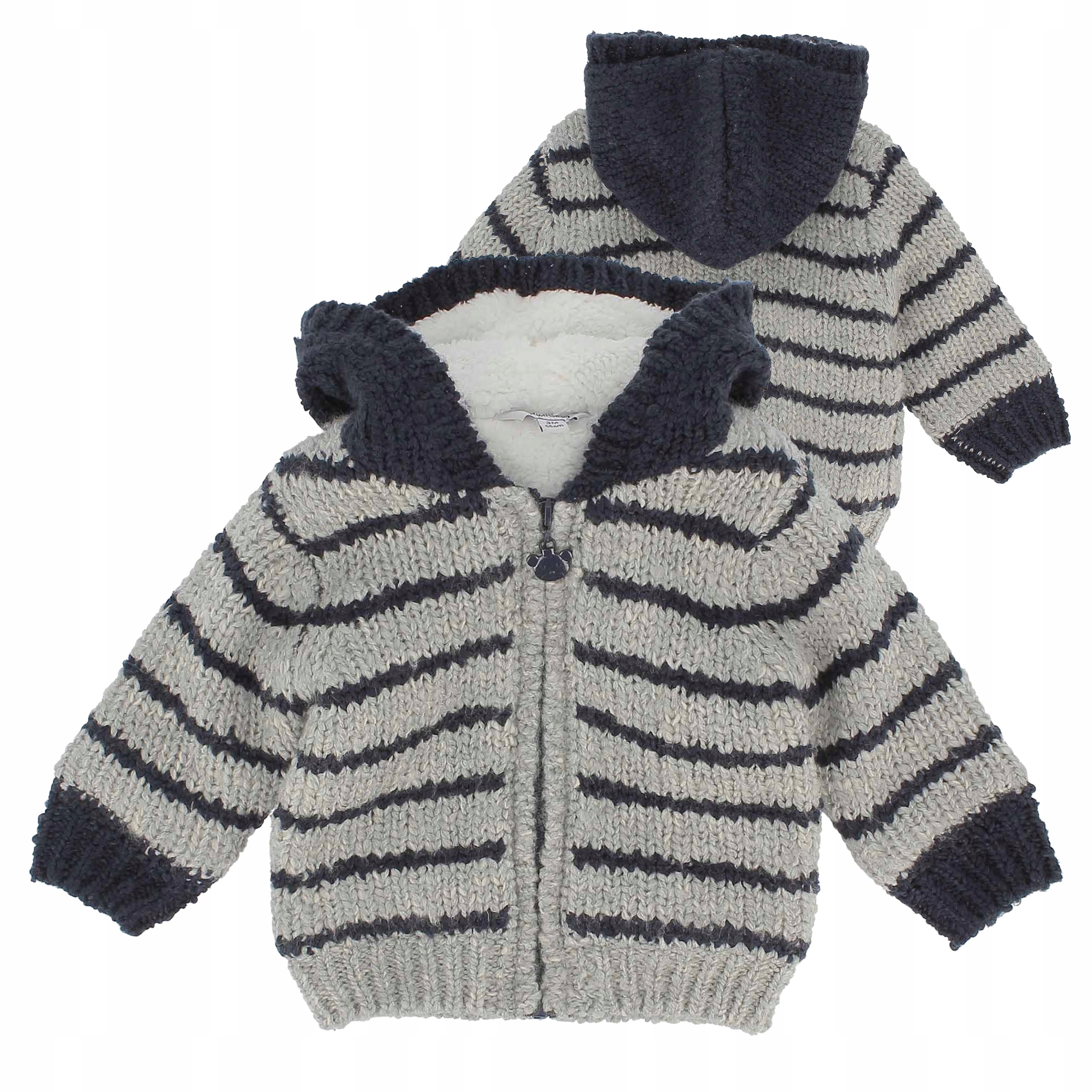 Ocieplana Zapinana Bluza Niemowlęca w Paski z Kapturem Premium 3M/56 cm