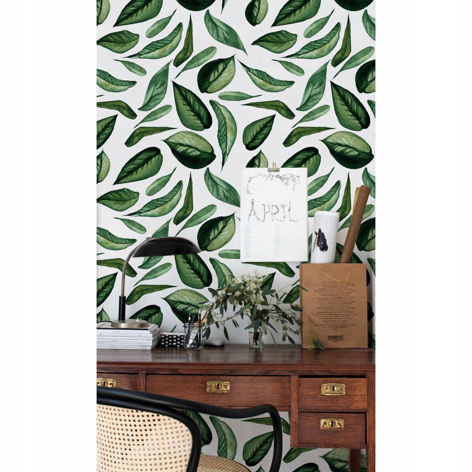 

Flizelina tapeta Malowane zielone liście 208x146cm