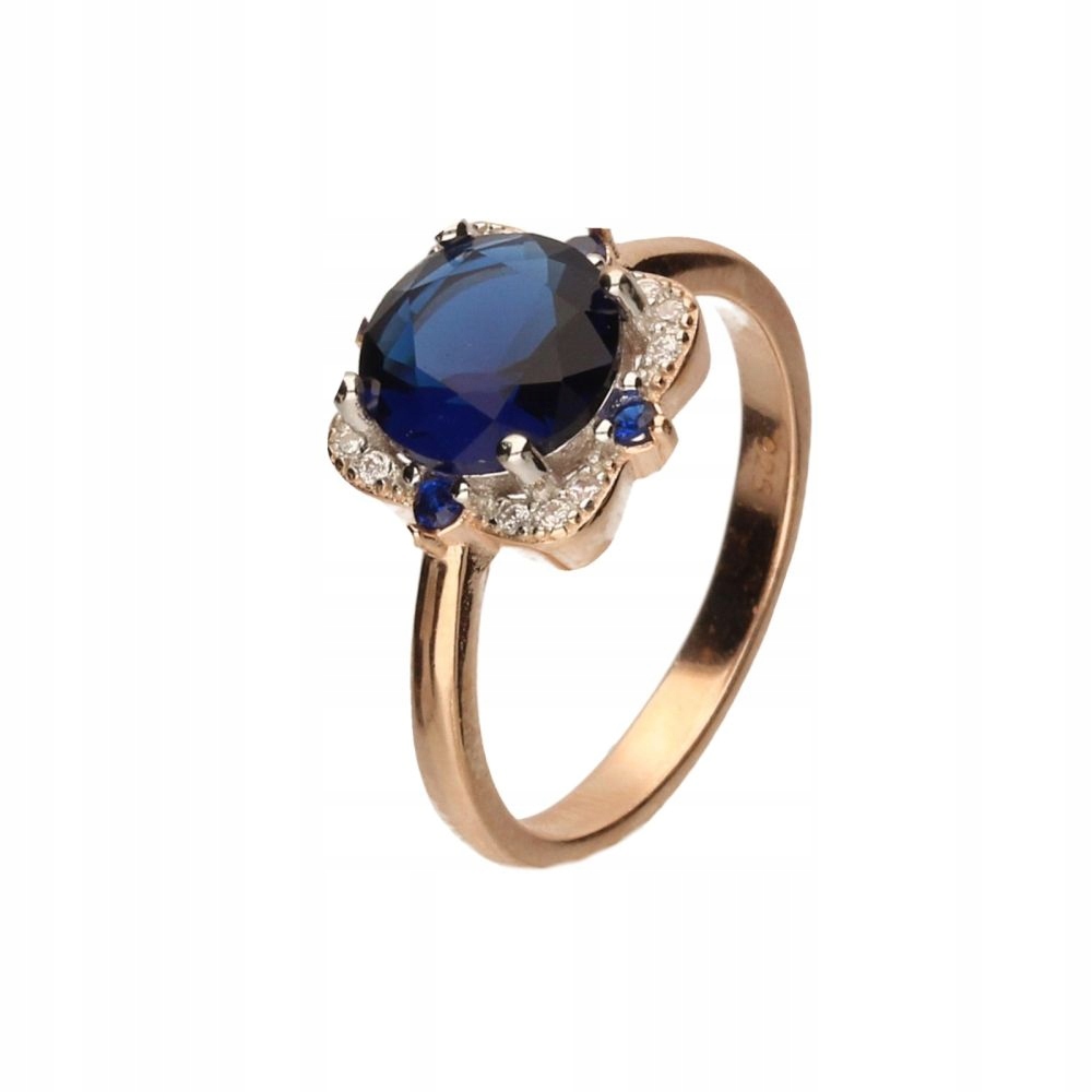 Dámský stříbrný pozlacený prstýnek 925 Markiza safírový elegantní r16