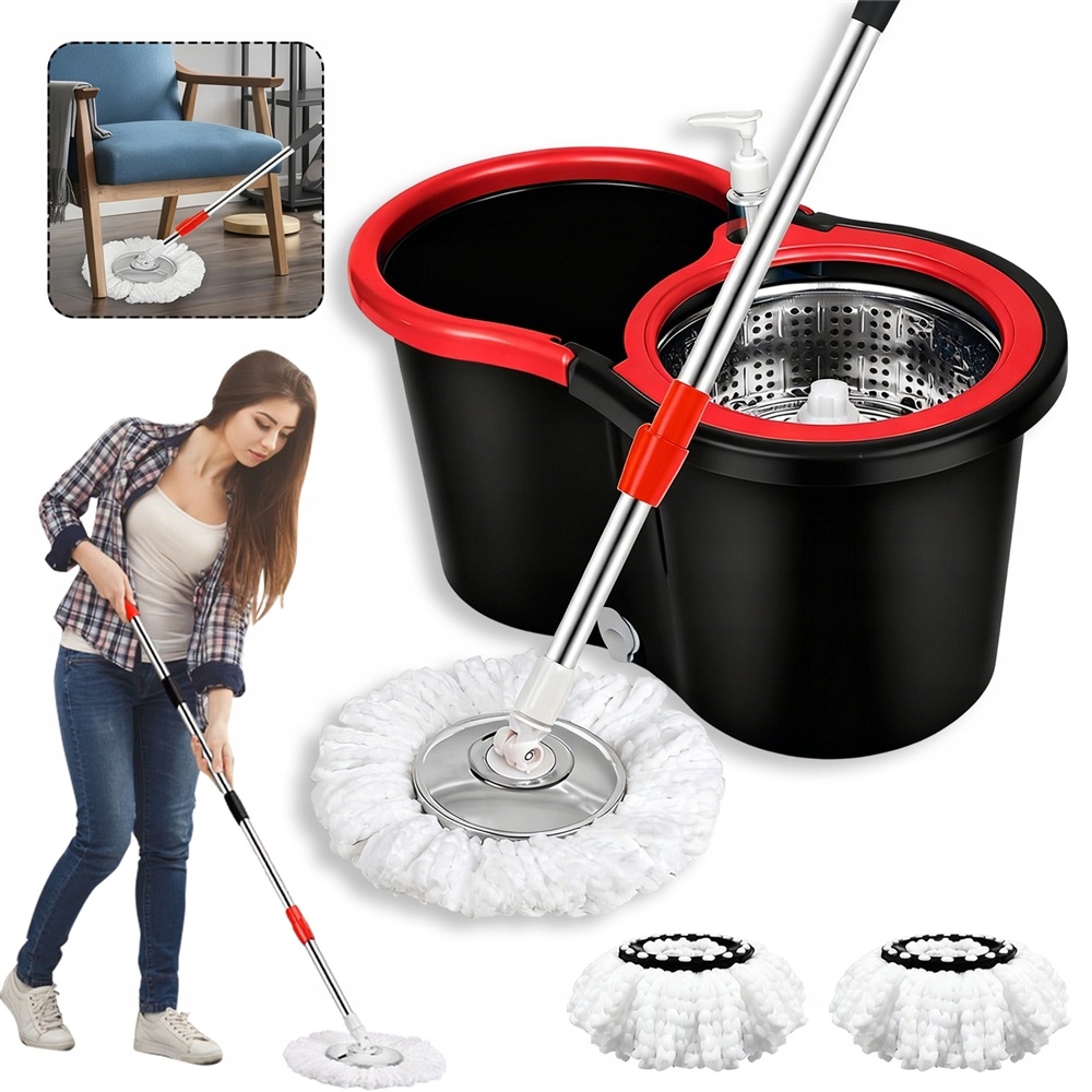 Podlahový mop z mikrovlákna s funkcí odšťavňování, rotační mop a kbelík