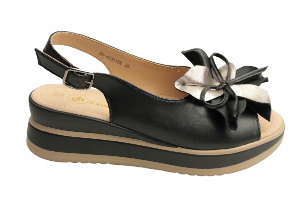 Cambell Dámské sandály 26-40351BK vel.40 Černá kůže s květem