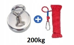 

Hak magnetyczny Uchwyt neodymowy 200kg +Lina+karab