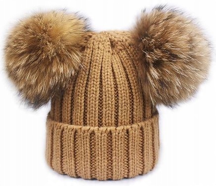 

Czapka Zimowa damska Dwa Pompony Miś Uszy Futerko