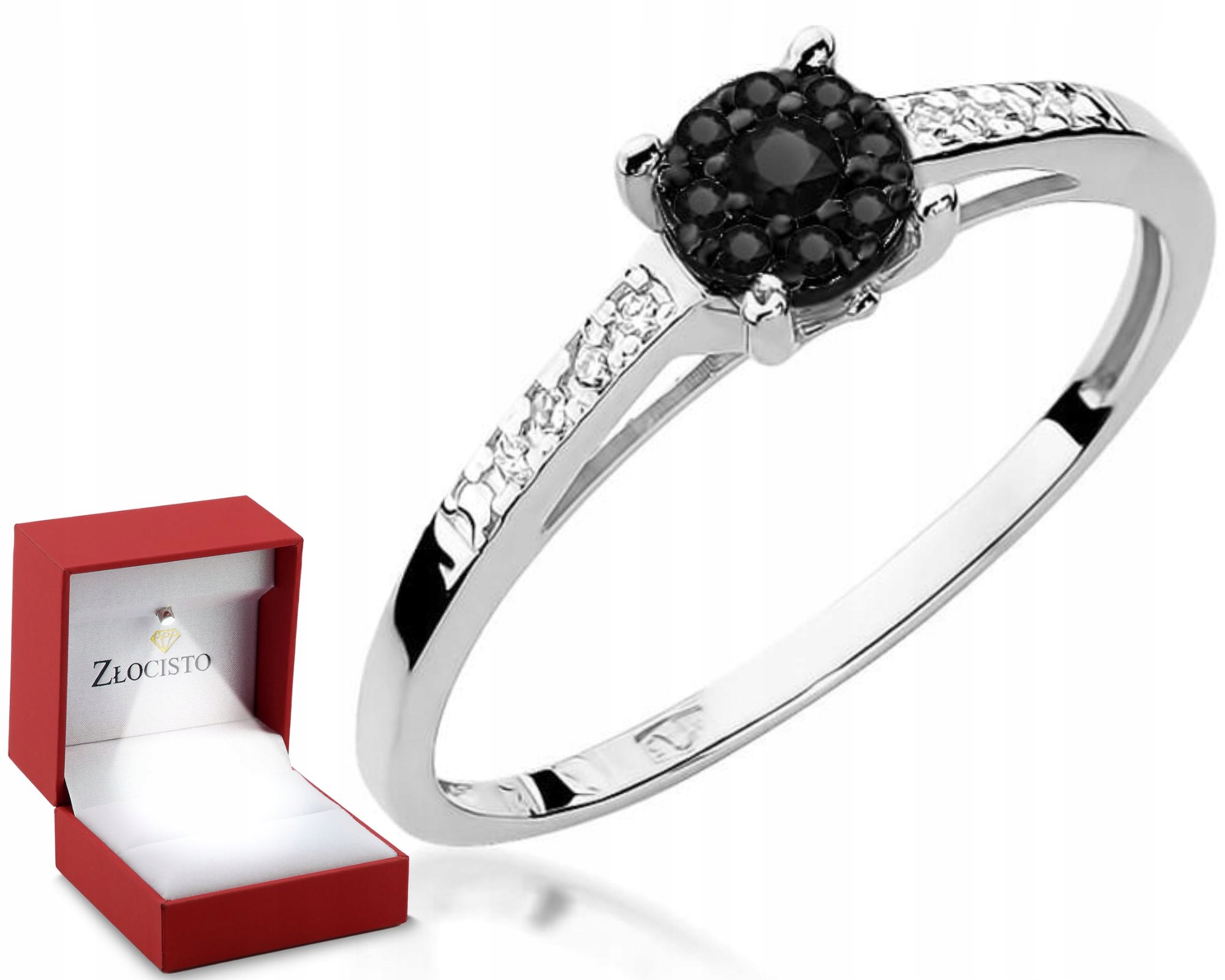 Bílé Zlato Prstýnek Černý Briliant A Diamanty 585 Gravírování Bonus Dárek