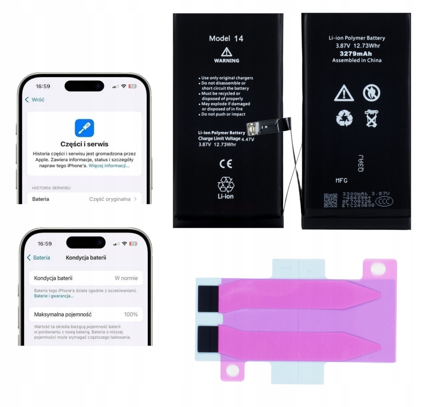 Bateria iPhone 14 Bez Komunikatu 3279 mAh Oem Jakość Kondycja 100%