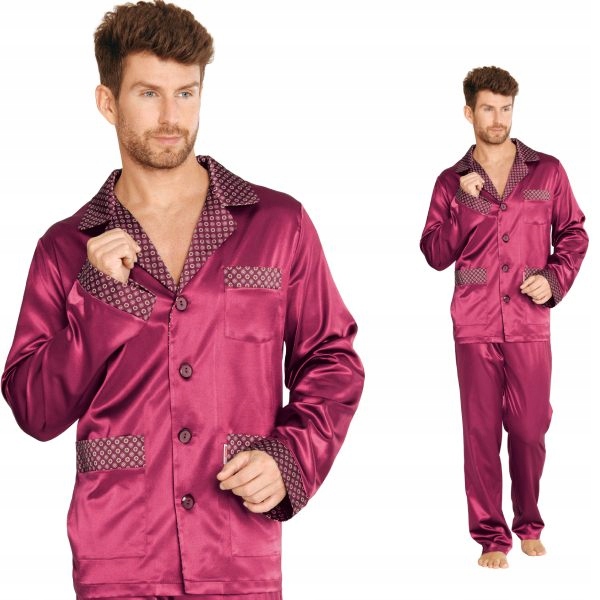 Elegancka satynowa piżama męska De Lafense 939 Kolekcja De Lafense 939