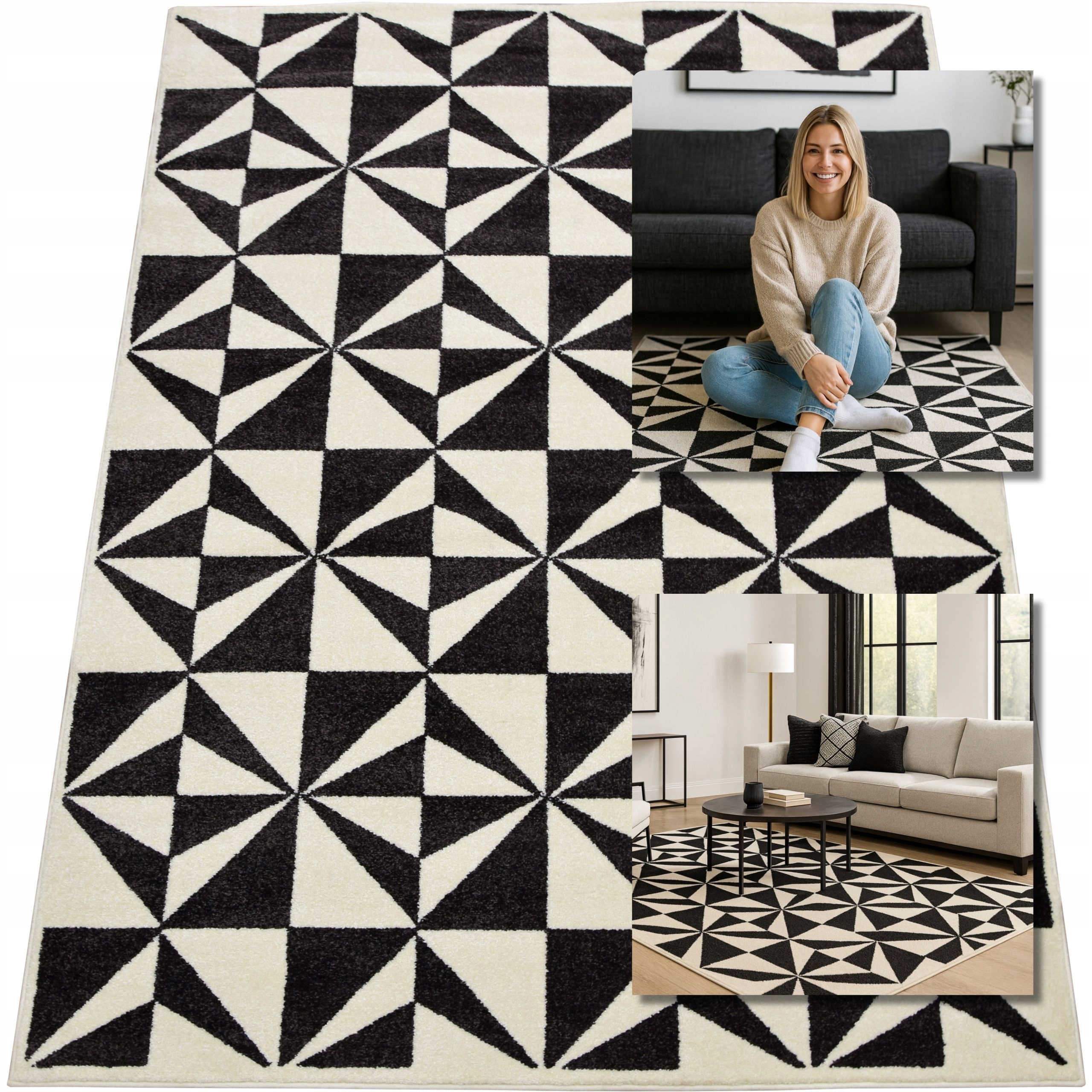 Moderní Koberec Módní Bílý Černý Koberce Adventure Loft 13 mm 200x300