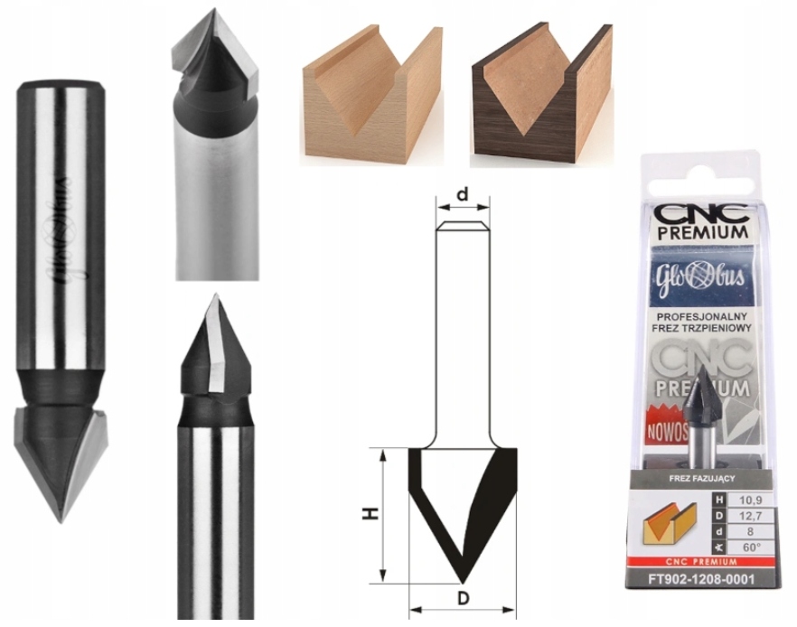 Globus Cnc Fréza Fázovací Premium 90° d=8 D=22,2 FT902-2208-0001