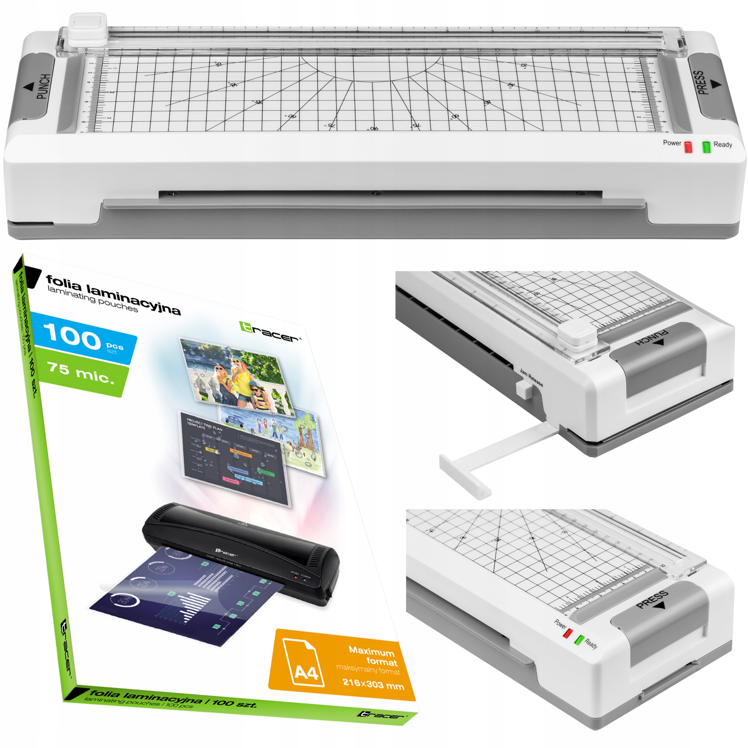 Laminator A4 Laminarka 100 Folii A4 Trymer Zaokrąglacz Dziurkacz