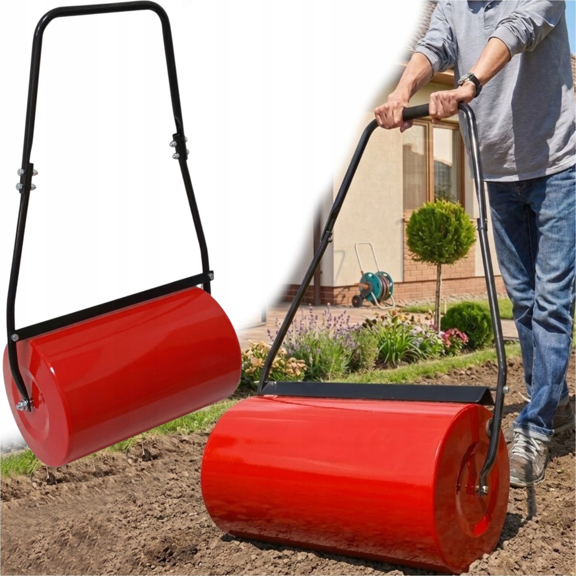 Walec Ogrodowy Do Trawnika 60KG 50L 58cm Uniwersalny Łatwy W Prowadzeniu