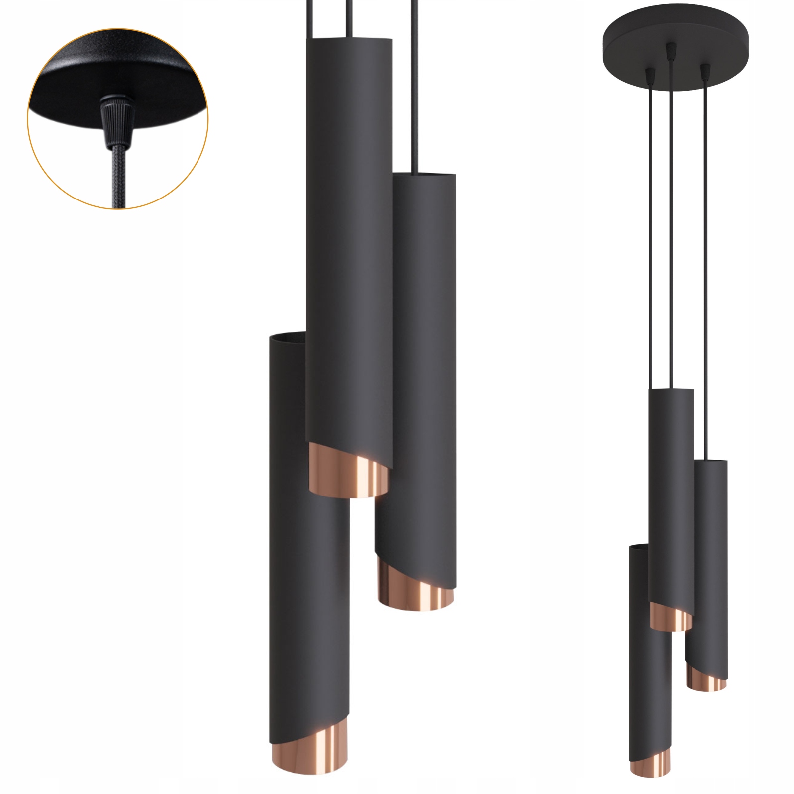 Kovové trubky Závěsná stropní lampa s regulačním závěsem 3xGU10 Led do obývacího pokoje