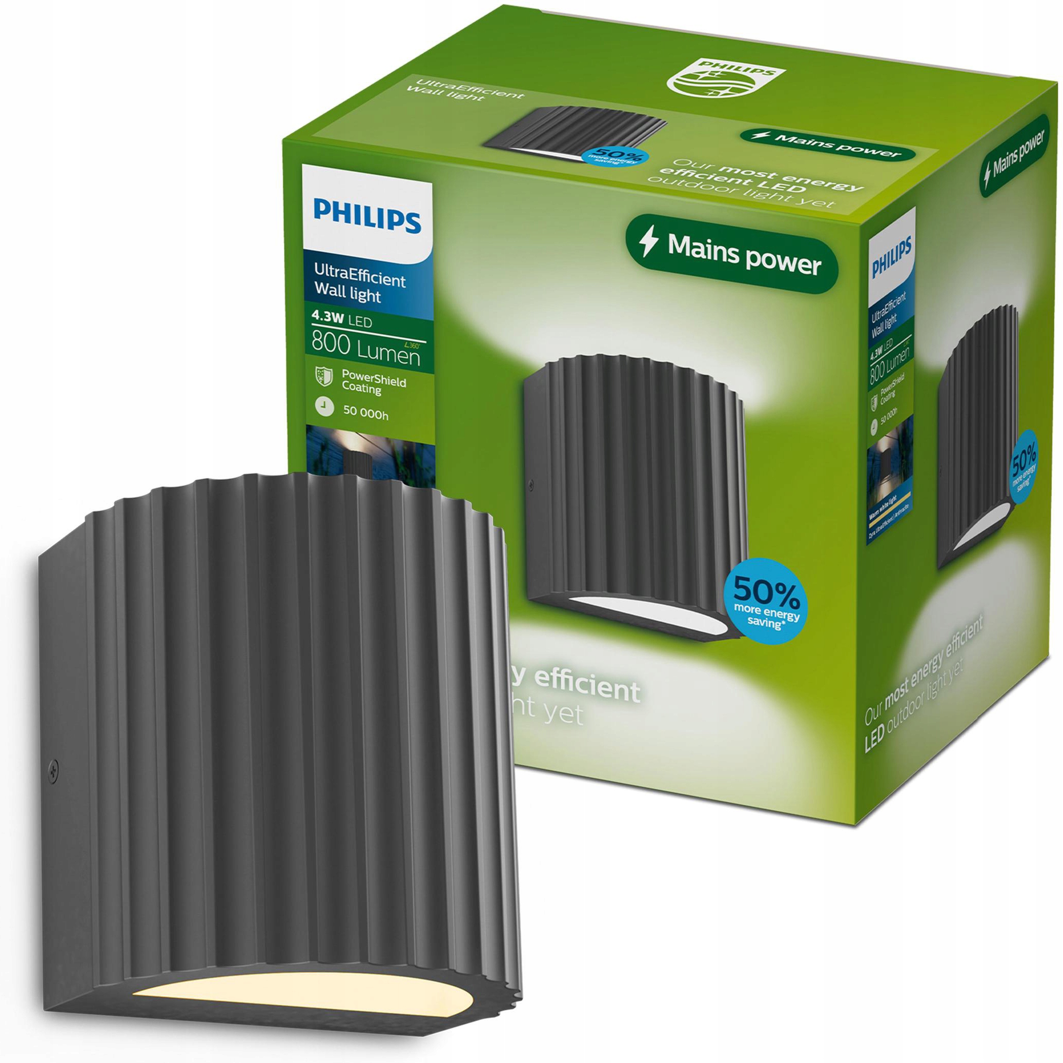 Záhradné nástenné svietidlo Vonkajšia Led lampa 2700K IP44 Ryflovaná Zyra Philips