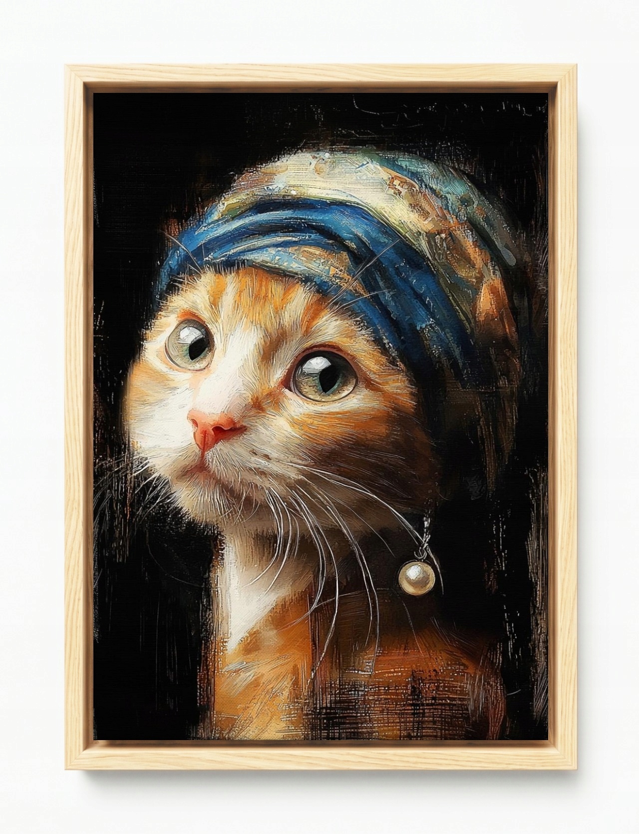 Obraz Rám Americká Krabička Kočka Dívka S Perlou Vermeer Style Parodia 40x60