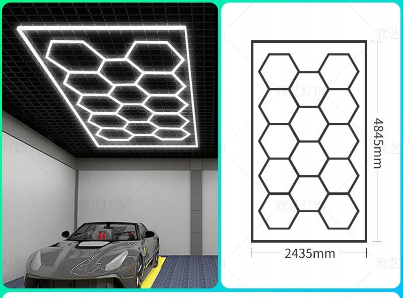 Lampa sufitowa garażowa Led plafon hexagon 485x243cm biała zimna 6500K