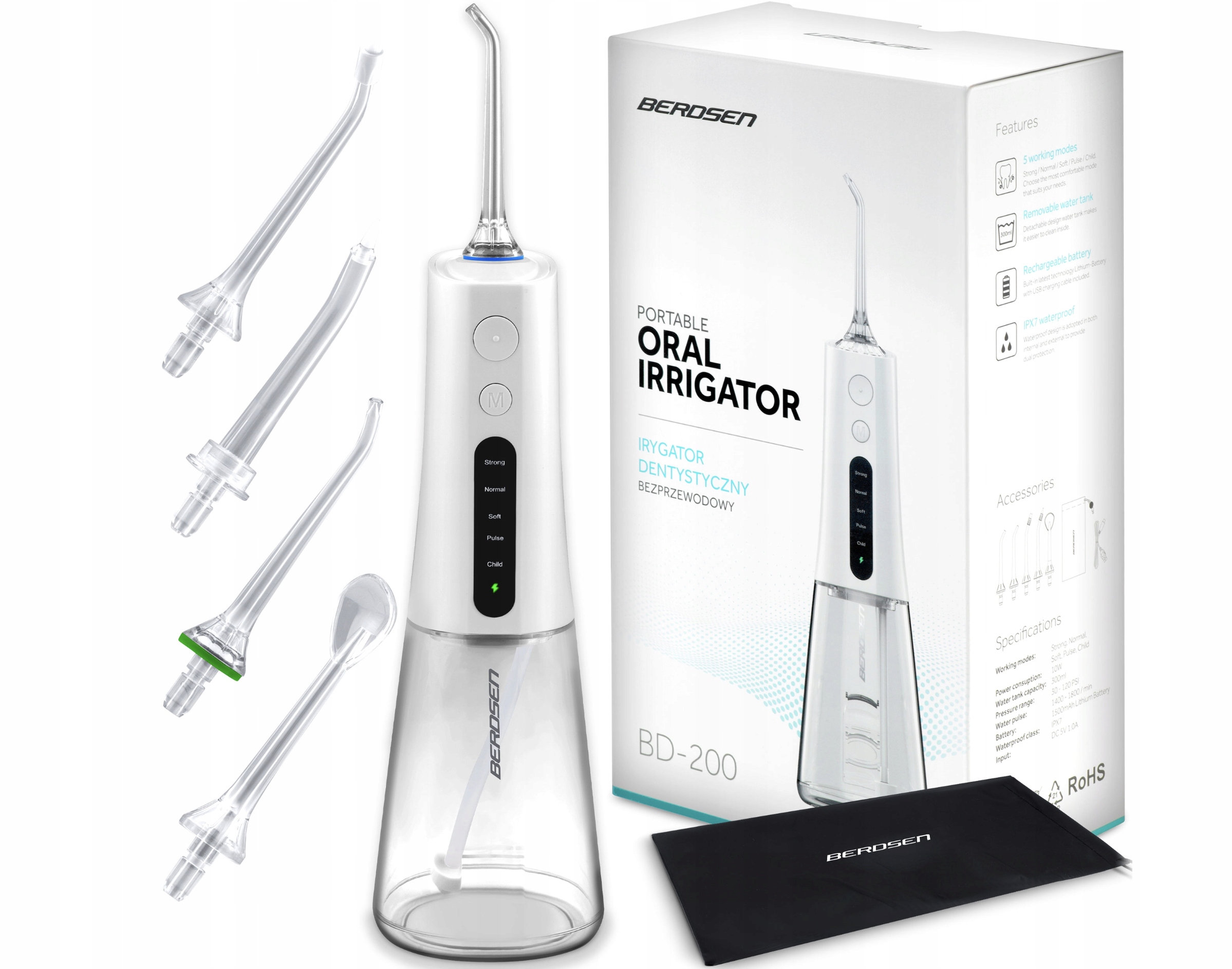 Irygator do zębów bezprzewodowy Dentystyczny 5 trybów 5 końcówek