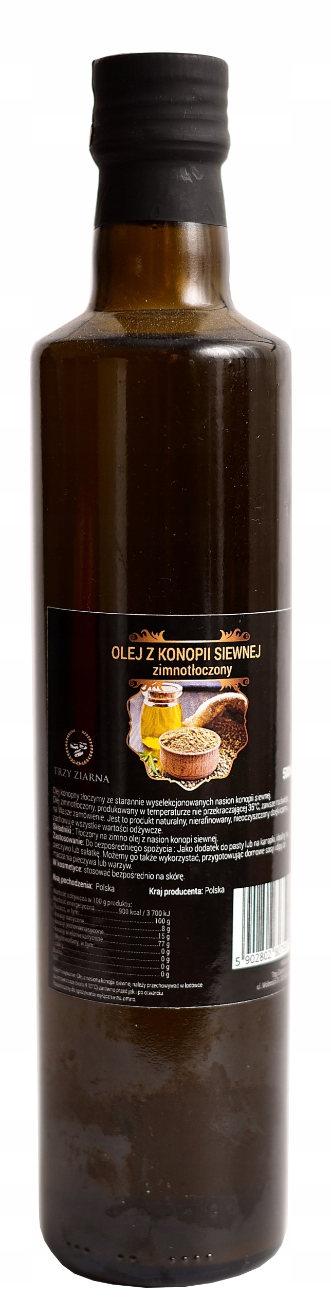 

Olej Konopny 500ml Zimnotłoczony Trzy Ziarna