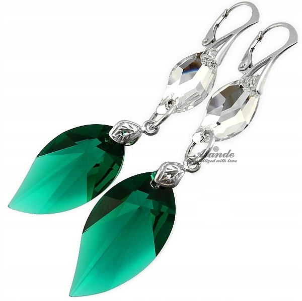 Dlouhé Krystaly Náušnice Emerald Stříbro