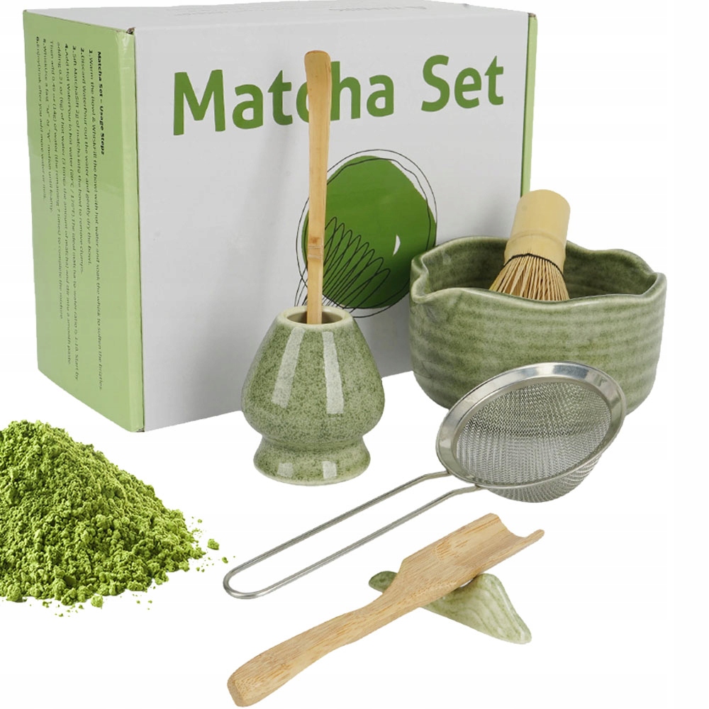 Levně Sada na vaření Matcha 7 Ks. Miska s metličkou a rukojetí, zelená