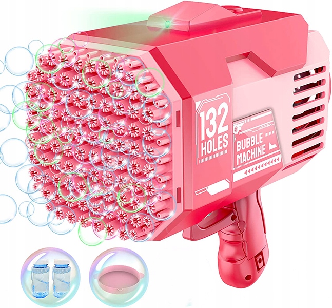 MASZYNA DO BANIEK BAZOOKA PISTOLET NA BAŃKI MYDLANE 132 OTWORY LED AUTOMAT Wysokość produktu 23 cm