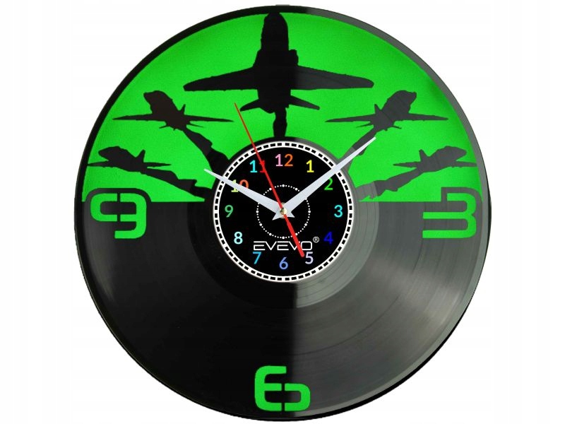 Vojenský Letoun F-16 Nástěnné Hodiny Fluorescenční Pozadí Vinylová Deska Prez