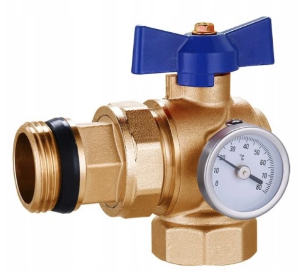 

Zawór kulowy 1'' ze śrubunkiem i termometrem Kąt