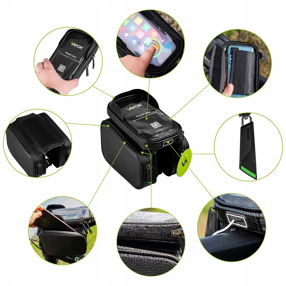 SAKWA ROWEROWA NA ROWER ETUI NA TELEFON TORBA NA RAMĘ WODOODPORNA Materiał dominujący poliester