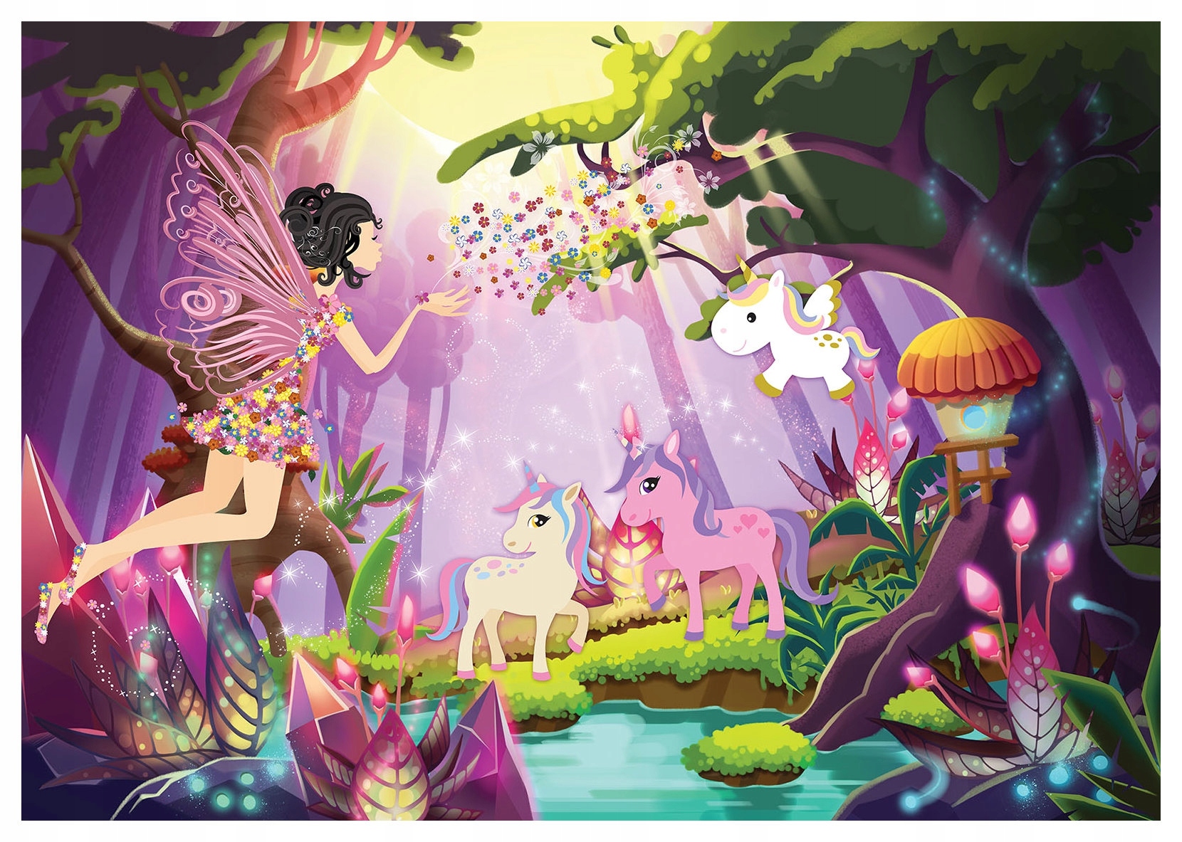 Vinylová fototapeta Rozprávkový les s jednorožcami a vílou 208x146 lepidlo