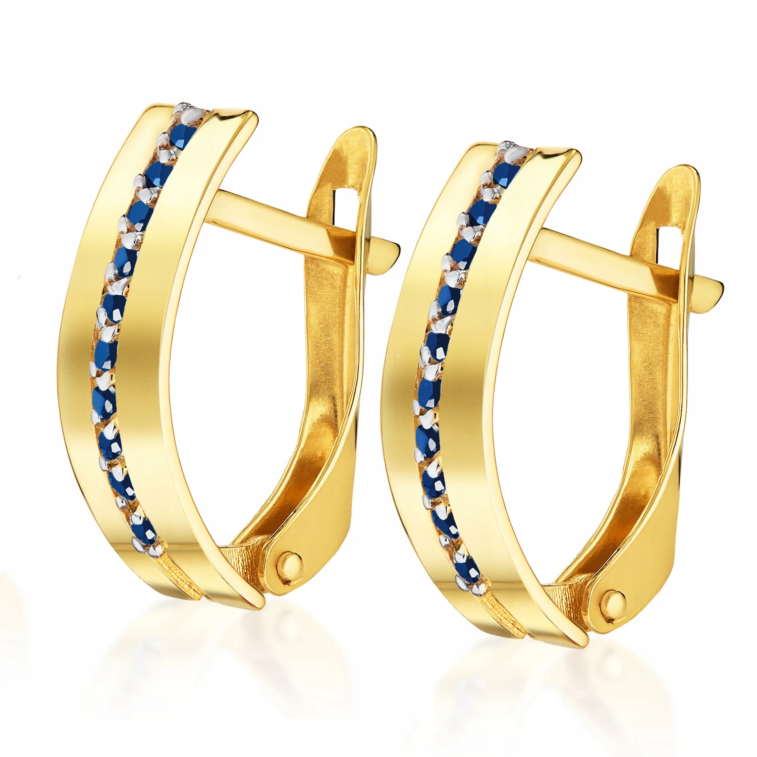 Zlaté Náušnice 585 Safírové Zirkony Konkrétní Anglické Zapínání