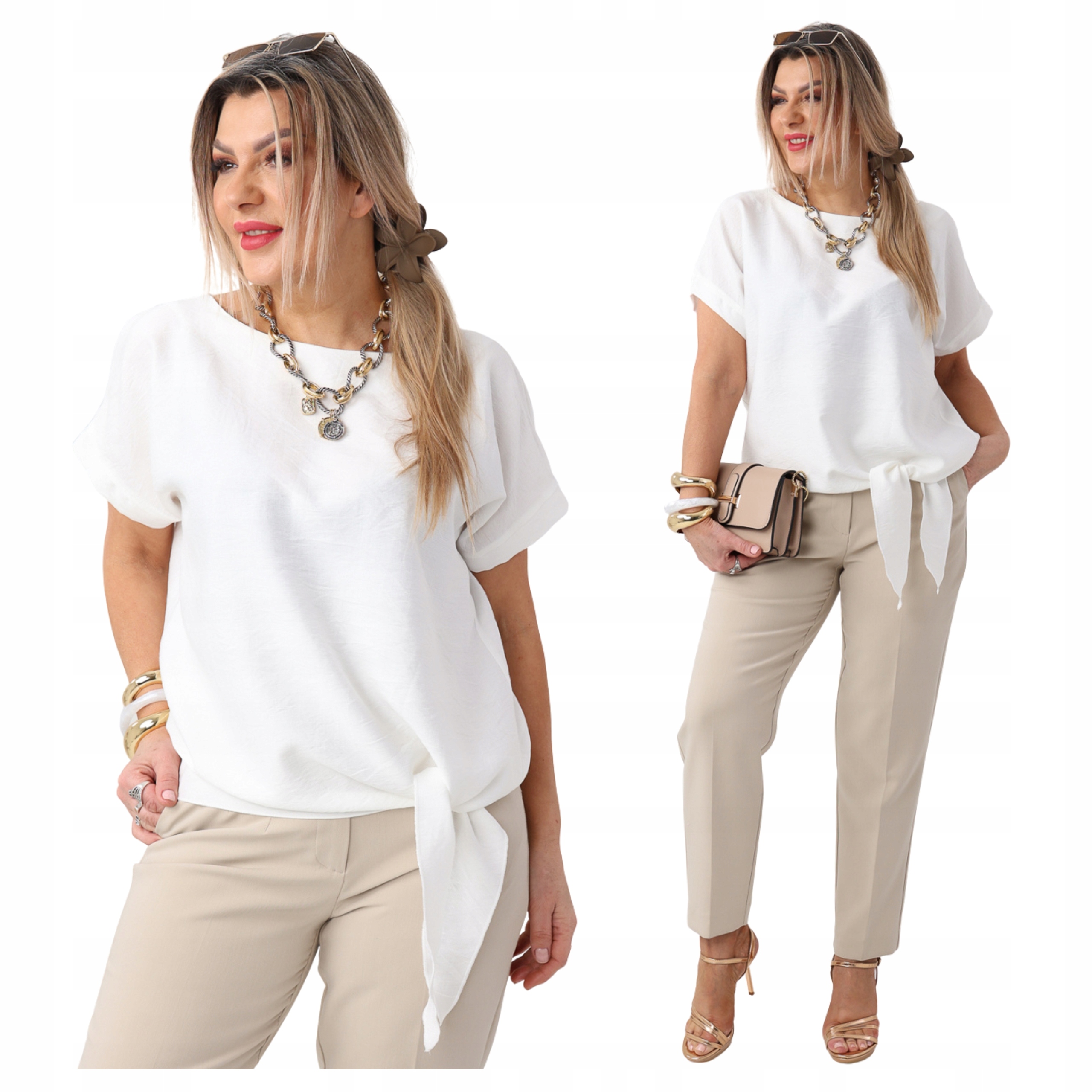 Bluzka z wiązaniem luźna oversize Polski Producent duże rozmiary