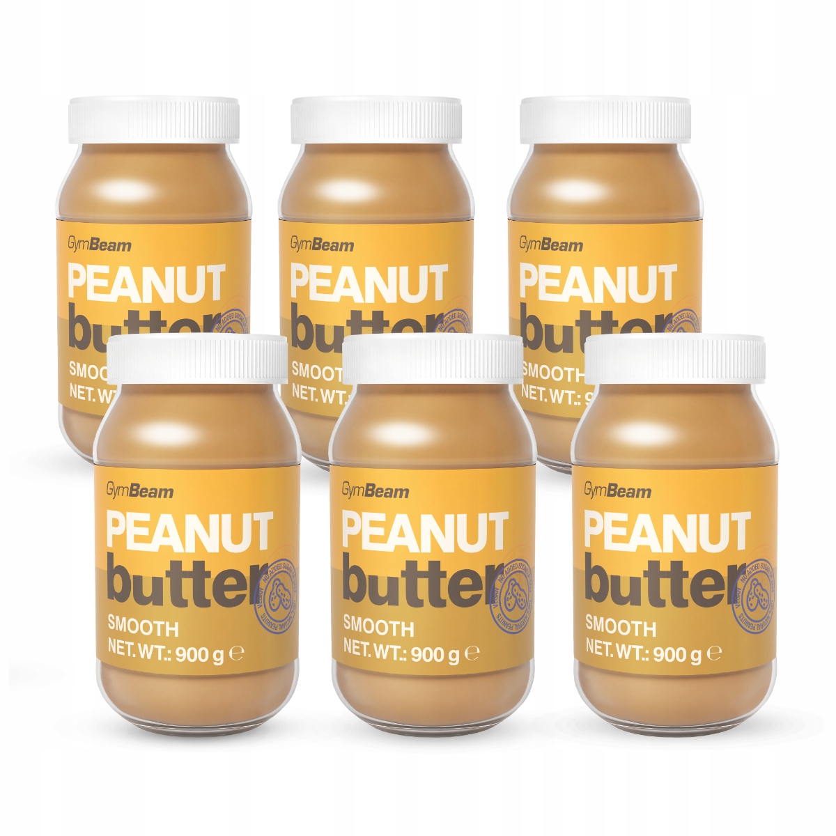 Arašídový Krém 100% Peanut Butter Bez Cukru A Soli, Hladké GymBeam 6x900g