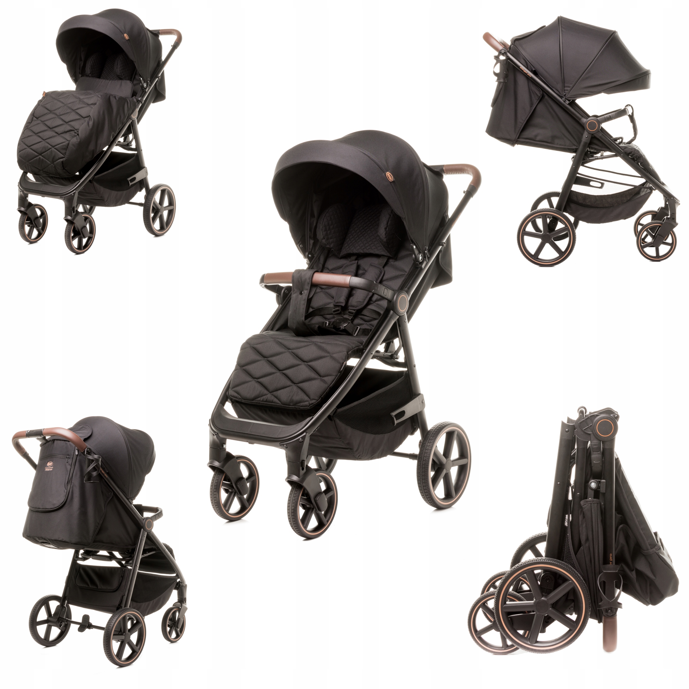 Wózek Spacerówka 4Baby Stinger Pro Żelowe Koła Stelaż Alu do 22kg Black
