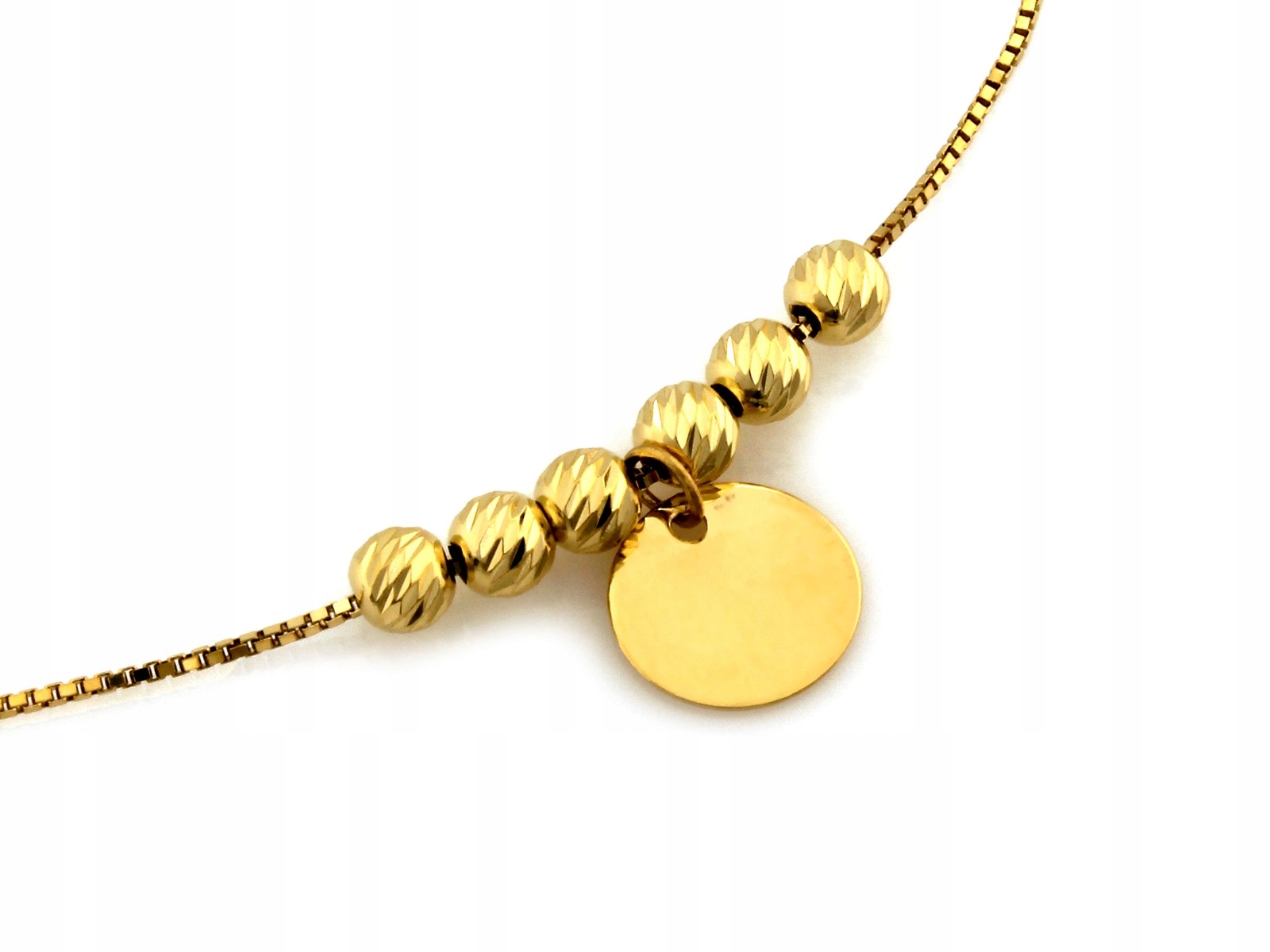 Zlatý náhrdelník 585 s kuličkami a závěsnou destičkou 45 cm, kroužek 1.69 g