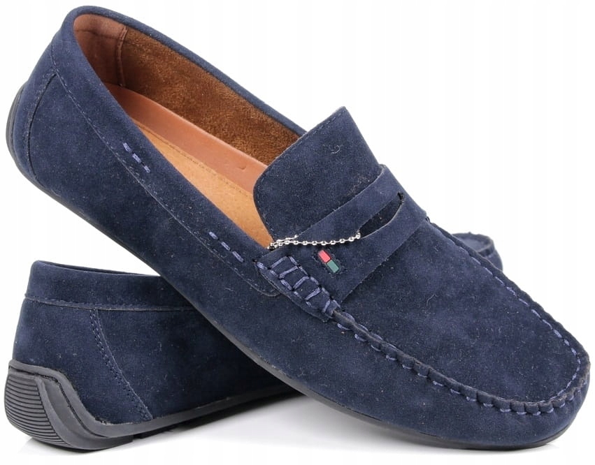 Pánské Mokasíny, Nazouvací Boty, Polobotky, Tmavě Modré, Semišové